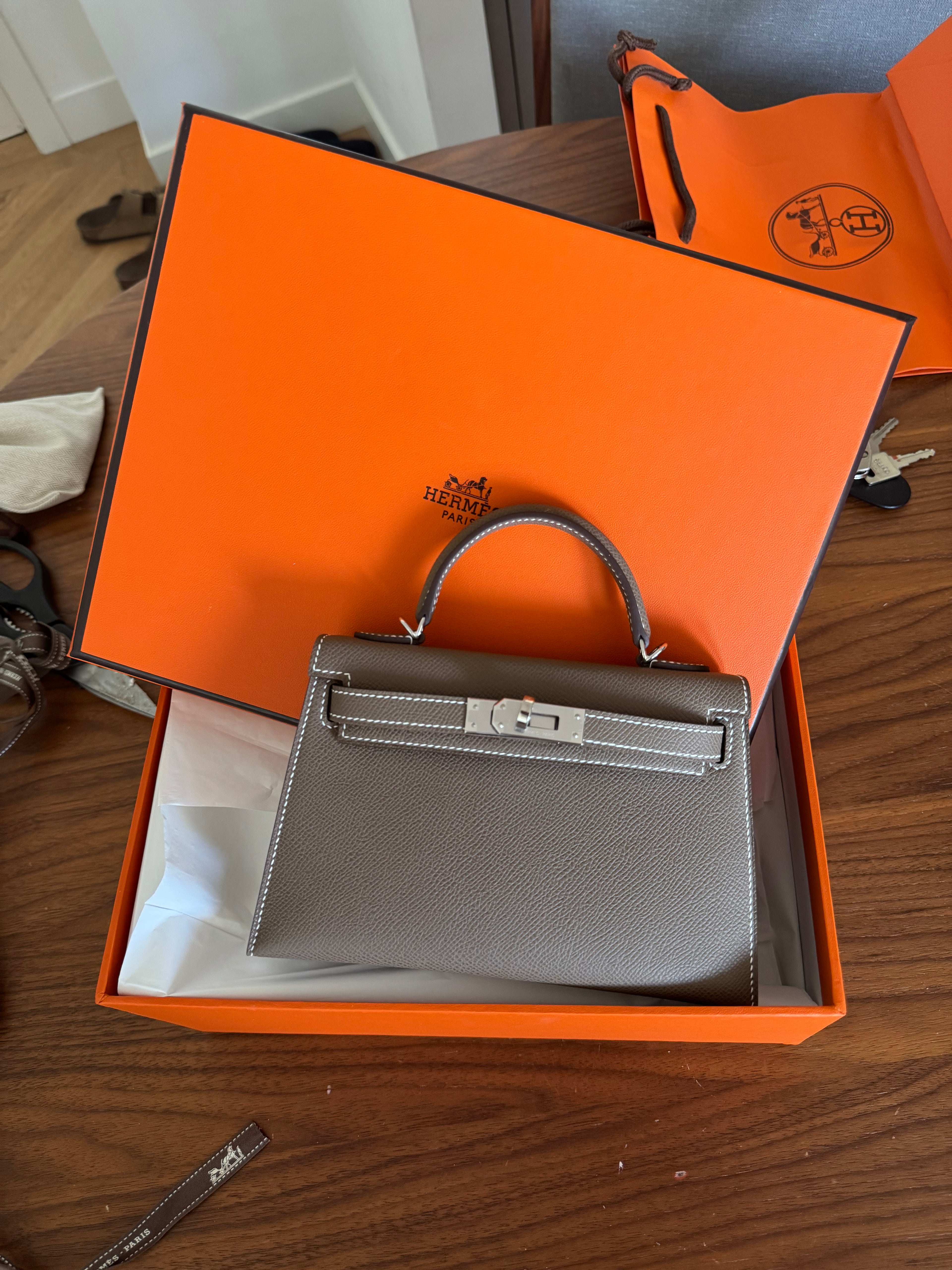 Hermes Mini Kelly II 19 Etoupe Palladium Hardware