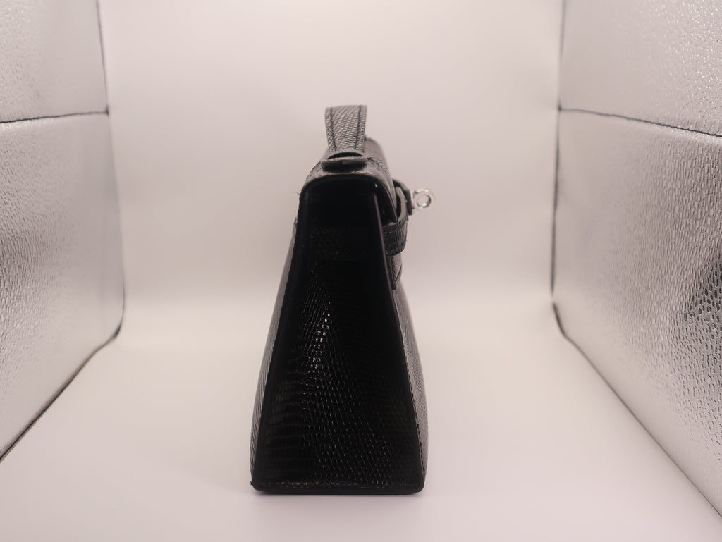 Hermès Kelly Pochette Noir 89 Lizard Palladium Hardware
