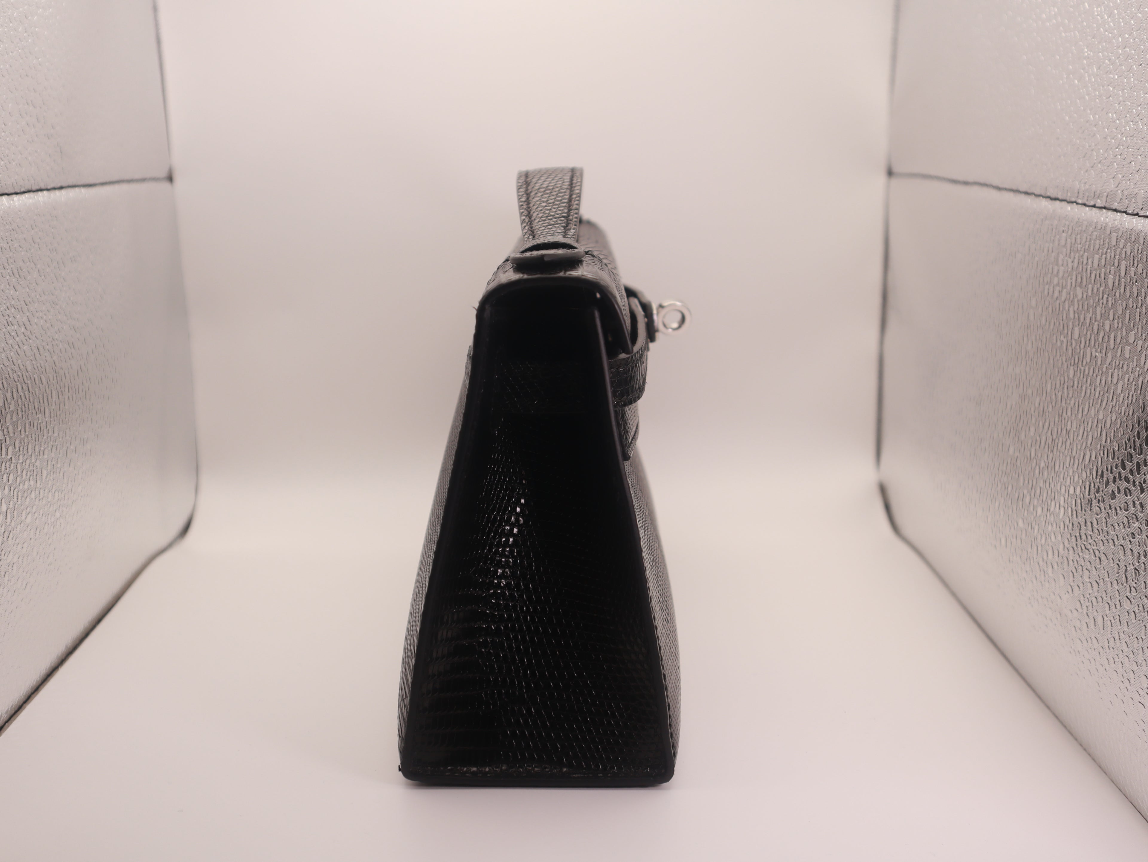 Hermès Kelly Pochette Noir 89 Lizard Palladium Hardware