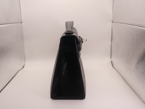Hermès Kelly Pochette Noir 89 Lizard Palladium Hardware