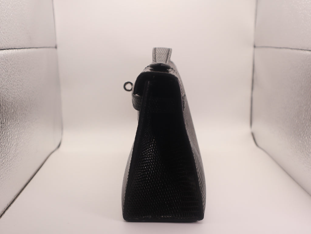 Hermès Kelly Pochette Noir 89 Lizard Palladium Hardware
