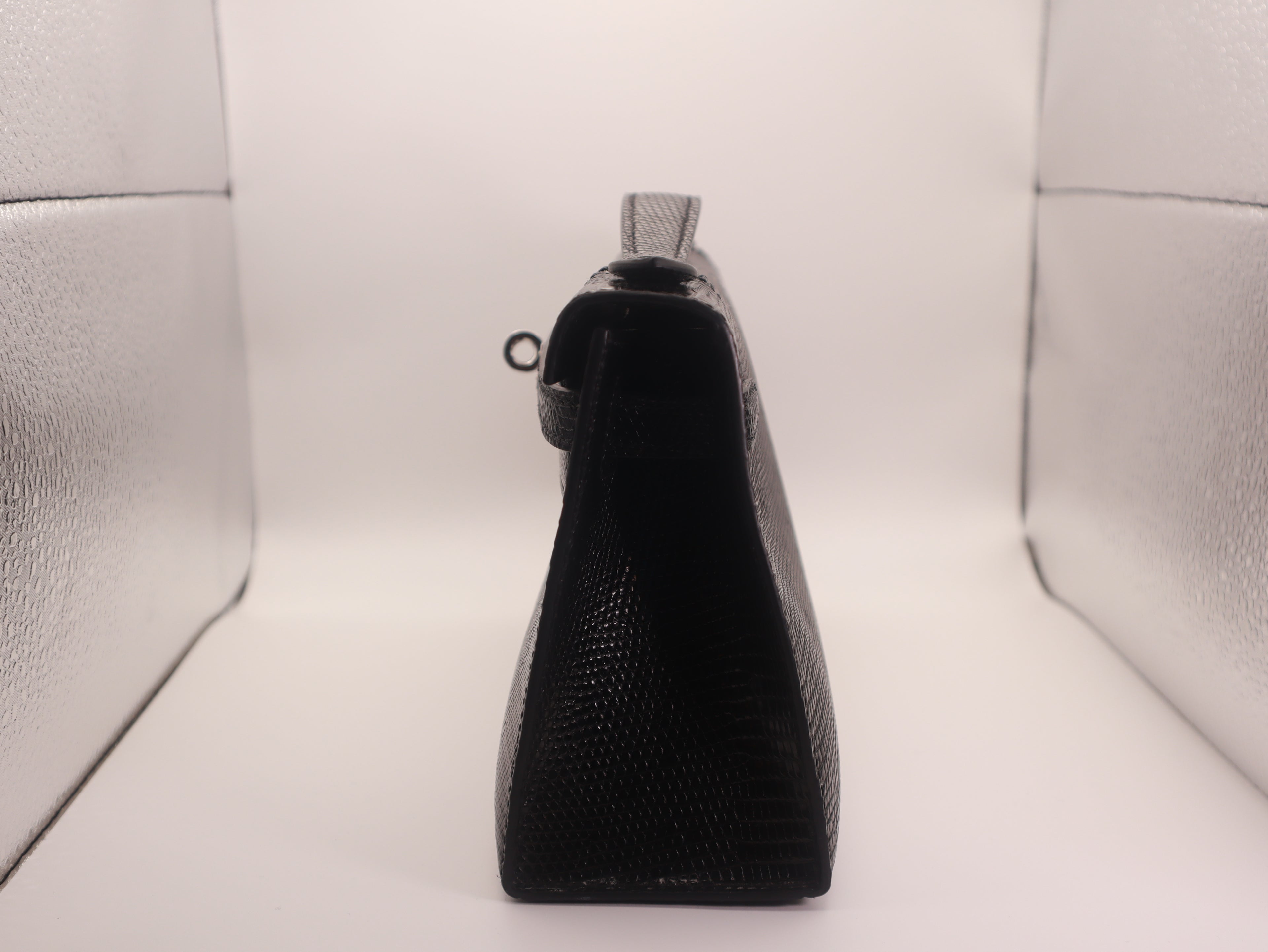 Hermès Kelly Pochette Noir 89 Lizard Palladium Hardware